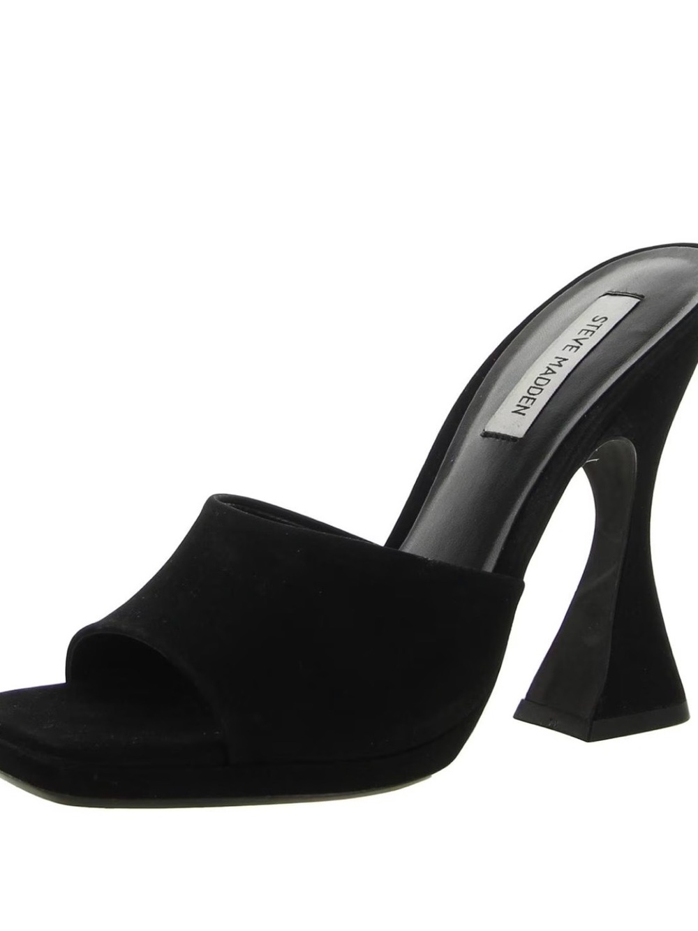 Steve Madden Black Suede Sculpted Heel Open-Toe Mule, Style Lipa